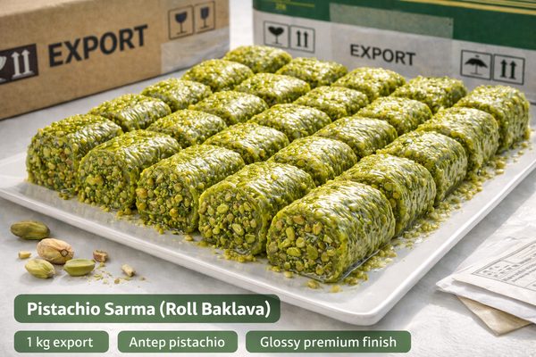 Pistachio Sarma (Roll Baklava) Pistachio sarma roll baklava — premium rolled baklava for wholesale export