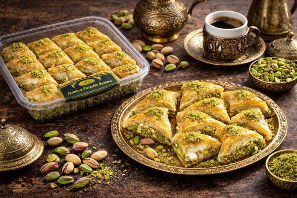 Şöbiyet with Pistachio & Kaymak-Style Cream Şöbiyet with pistachio and kaymak-style cream — creamy baklava variety for export gifting