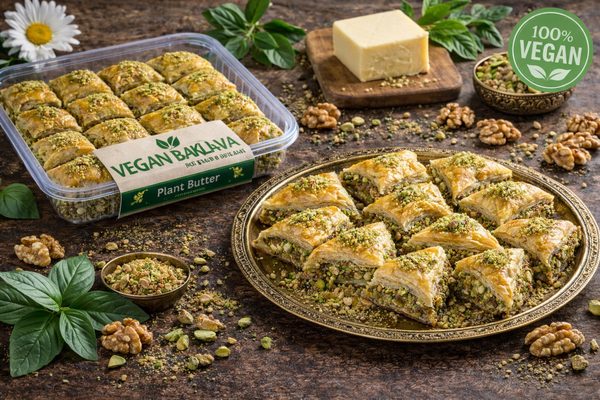 Vegan Baklava (Plant Butter) Vegan baklava with plant butter — plant-based Turkish baklava option for export markets